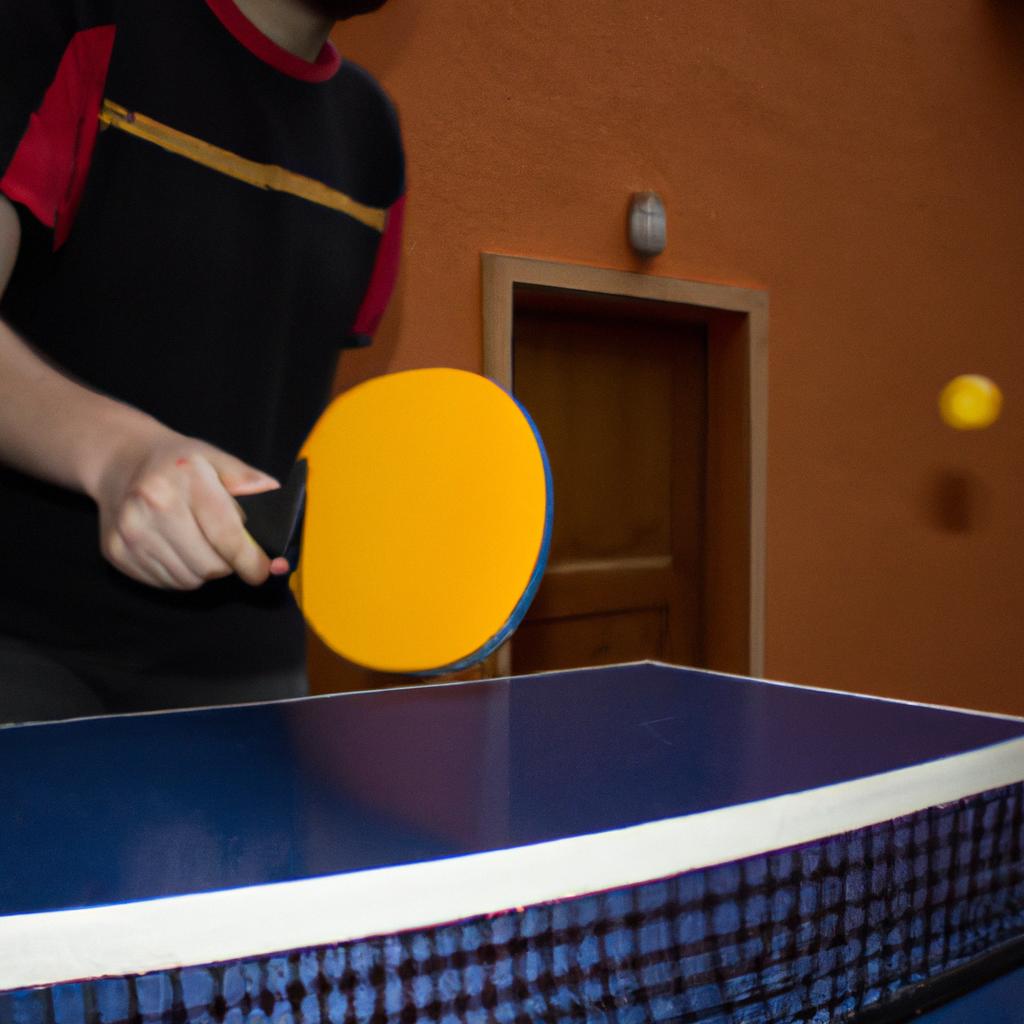 Person playing table tennis sport